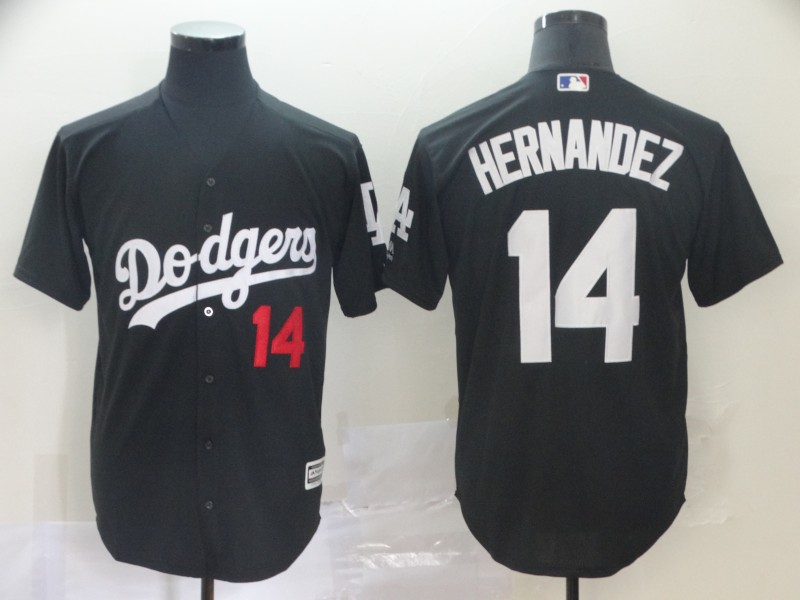 Men Los Angeles Dodgers #14 Hernandez black game MLB Jersey->customized mlb jersey->Custom Jersey